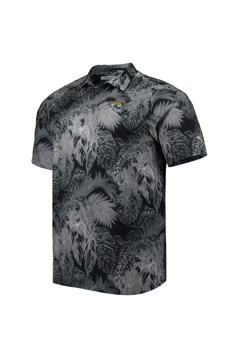 Men's Tommy Bahama Black Jacksonville Jaguars Big & Tall Bahama Coast Luminescent Fronds Camp IslandZone Button-Up Shirt, Alternate, color, Black