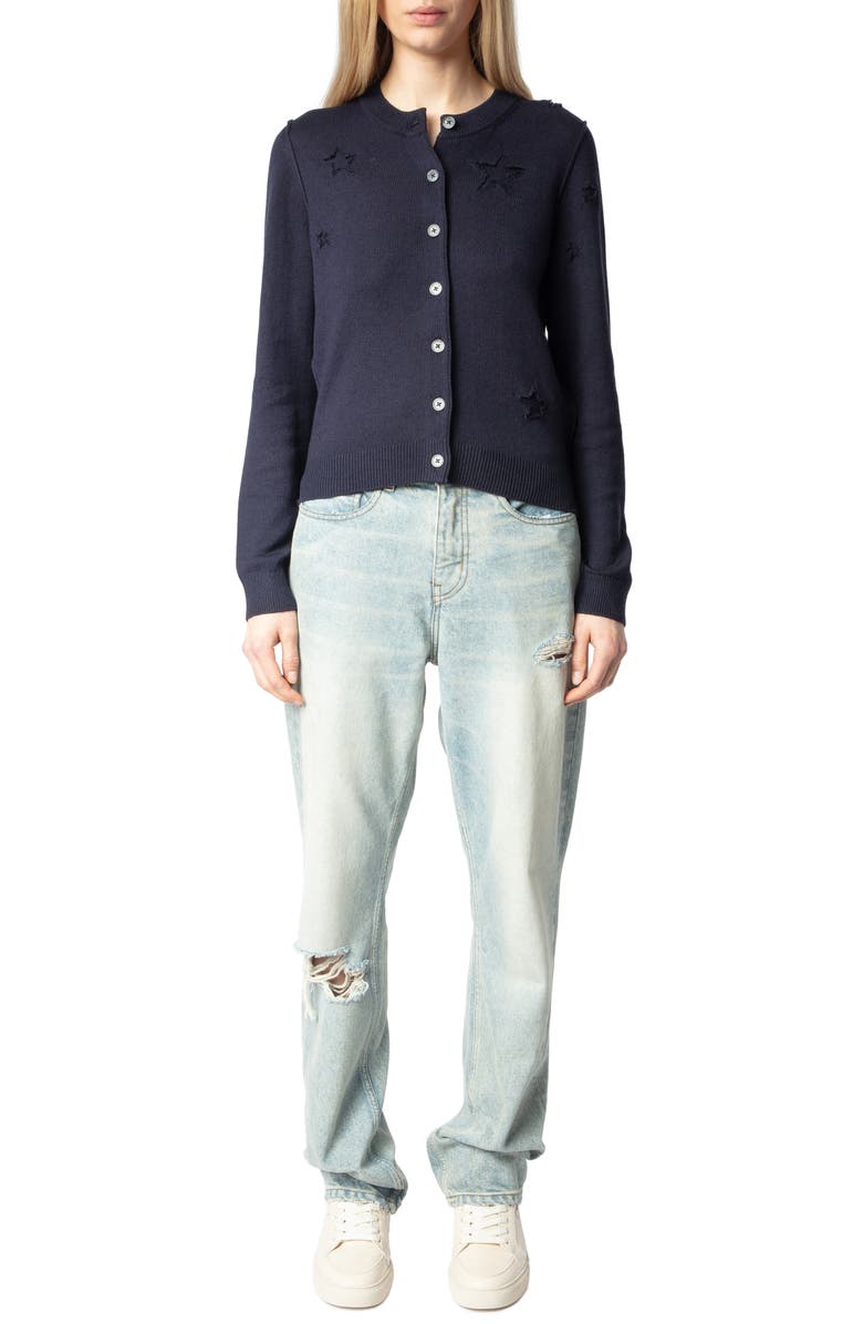 Zadig & Voltaire Alpha Star Intarsia Silk & Cashmere Cardigan, Alternate, color, 