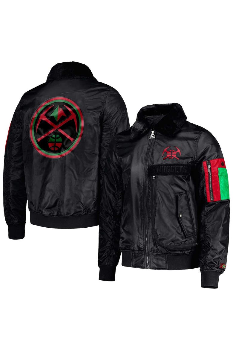 Men's Starter x Ty Mopkins Black Denver Nuggets Black History Month Satin Full-Zip Jacket, Main, color, Black