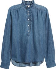 Caslon® Ruffle Chambray Top