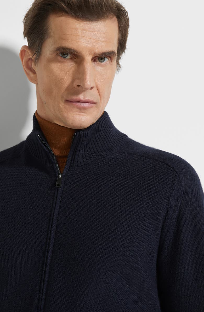 ZEGNA Cashseta Cashmere & Silk Mock Neck Zip Sweater, Alternate, color, Navy