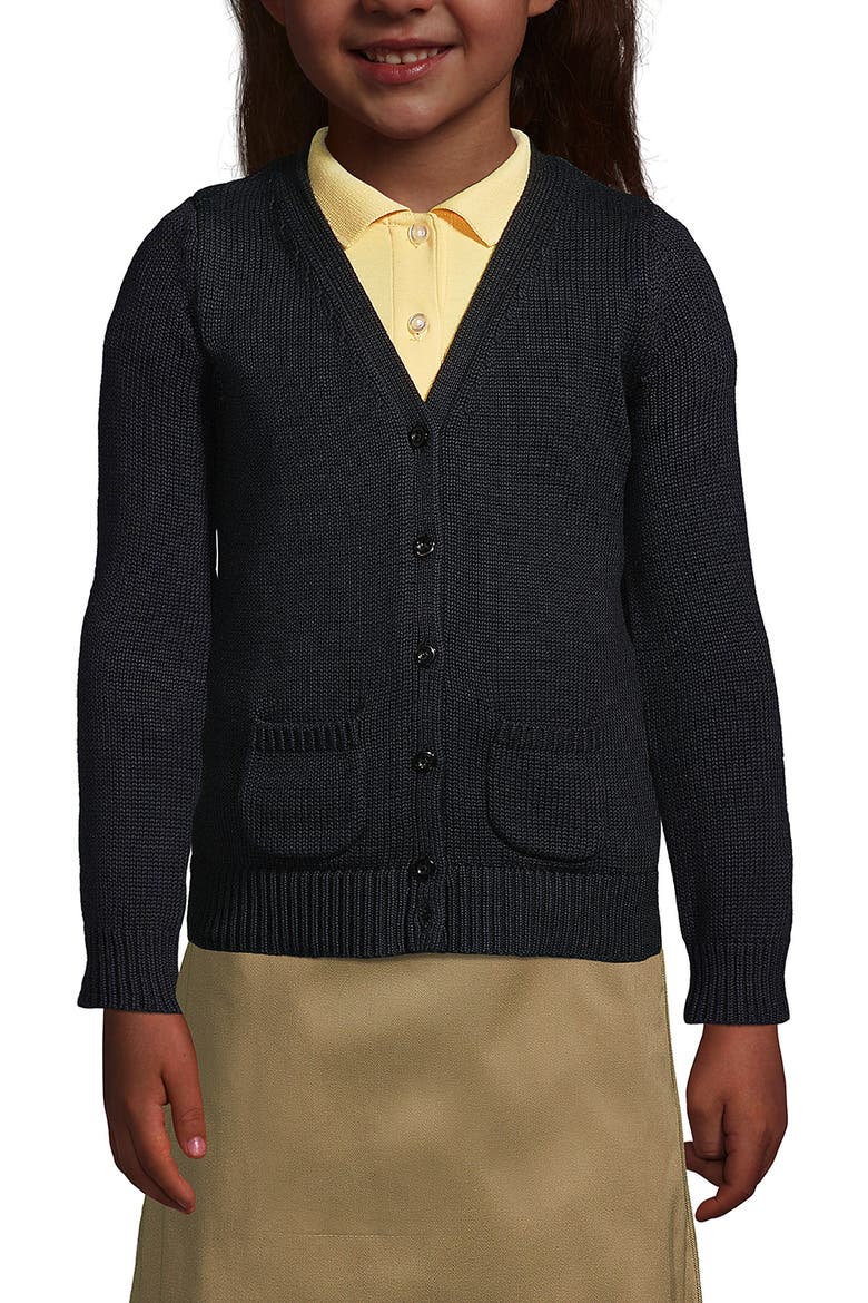 School Uniform Girls Cotton Modal Button Front Cardigan Sweater, Main, color, Black