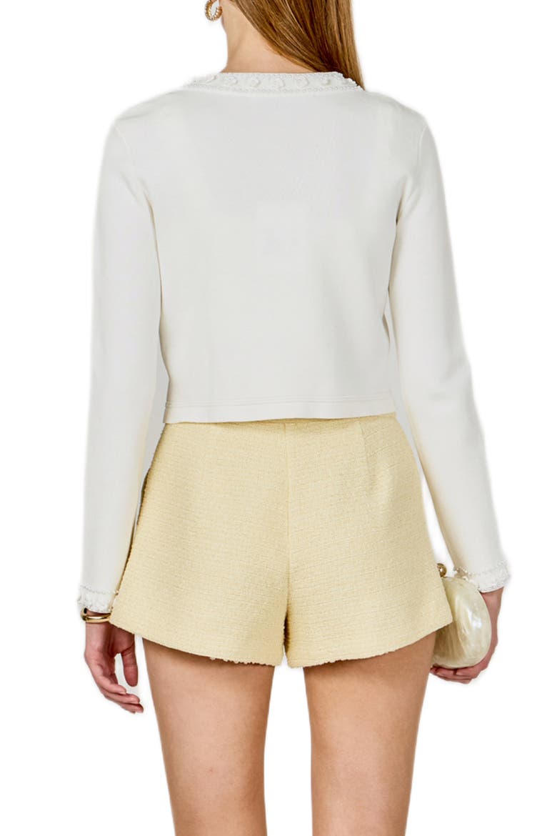 Flower & Bead Trim Cardigan, Alternate, color, OFF WHITE