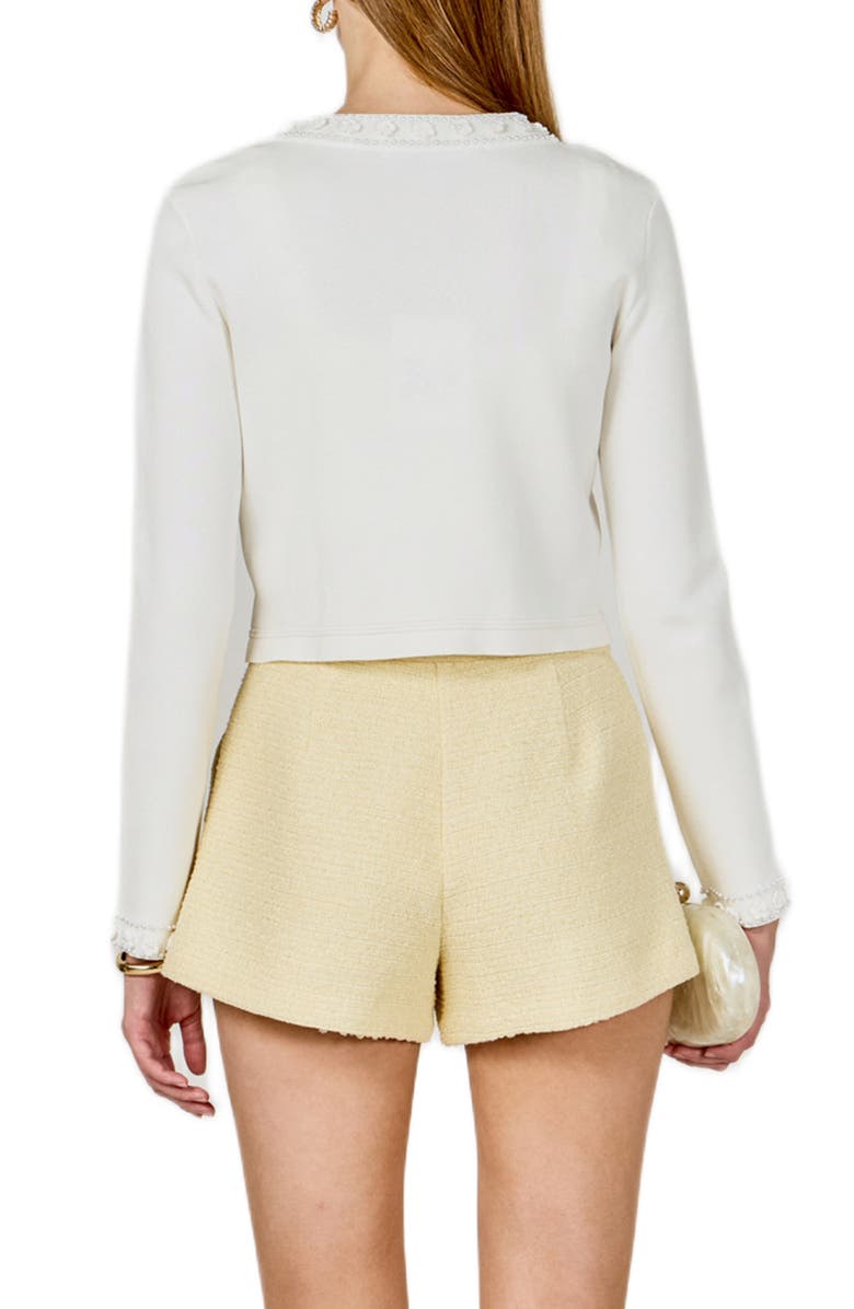 Endless Rose Flower & Bead Trim Cardigan, Alternate, color, Off White