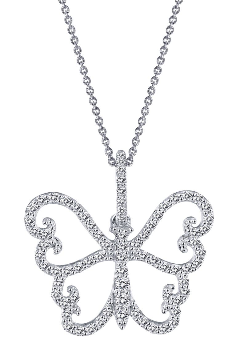 Pavé Butterfly Pendant Necklace, Main, color, WHITE GOLD