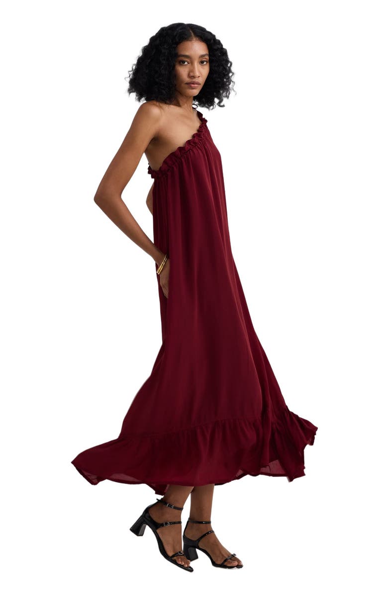 Reistor One-shoulder Midi dress in Burgundy, Alternate, color, Burgundy