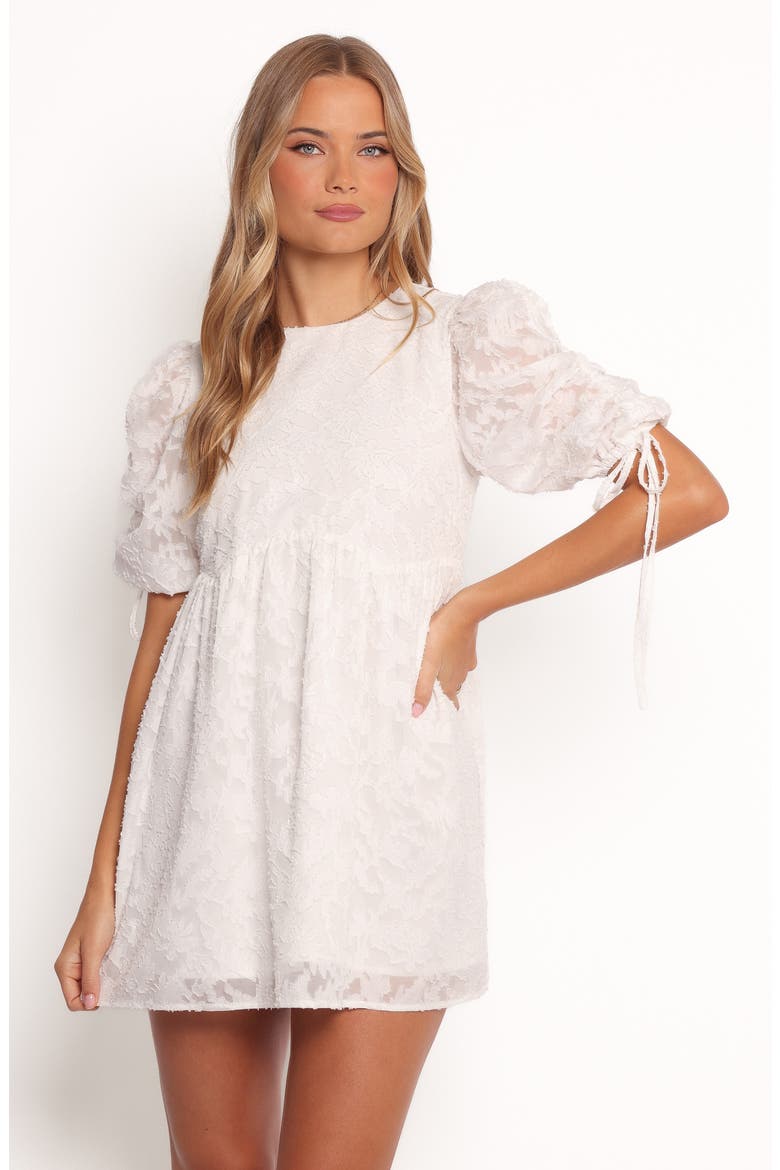 Giselle Floral Stitch Puff Sleeve Minidress, Alternate, color, WHITE FLORAL