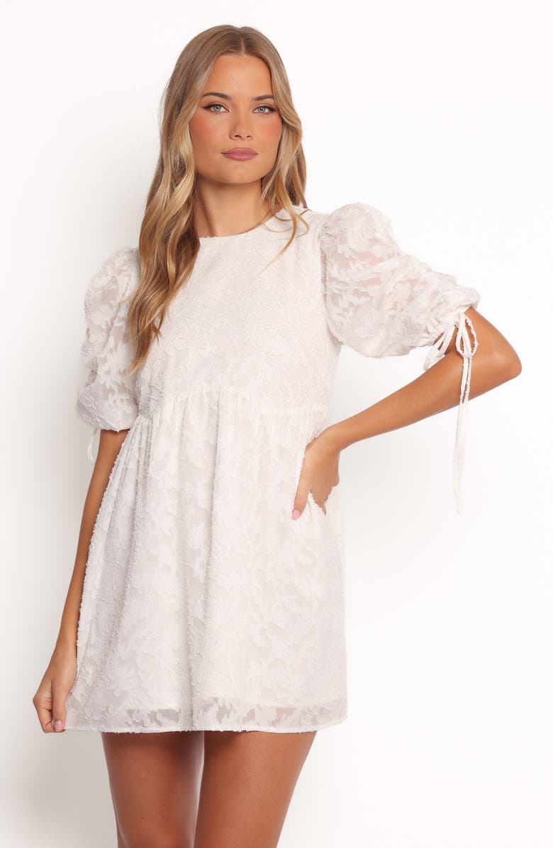 Petal & Pup Giselle Floral Stitch Puff Sleeve Minidress, Alternate, color, White Floral