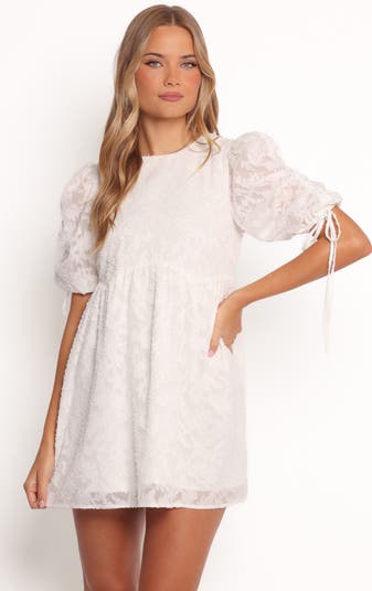 Giselle Floral Stitch Puff Sleeve Minidress