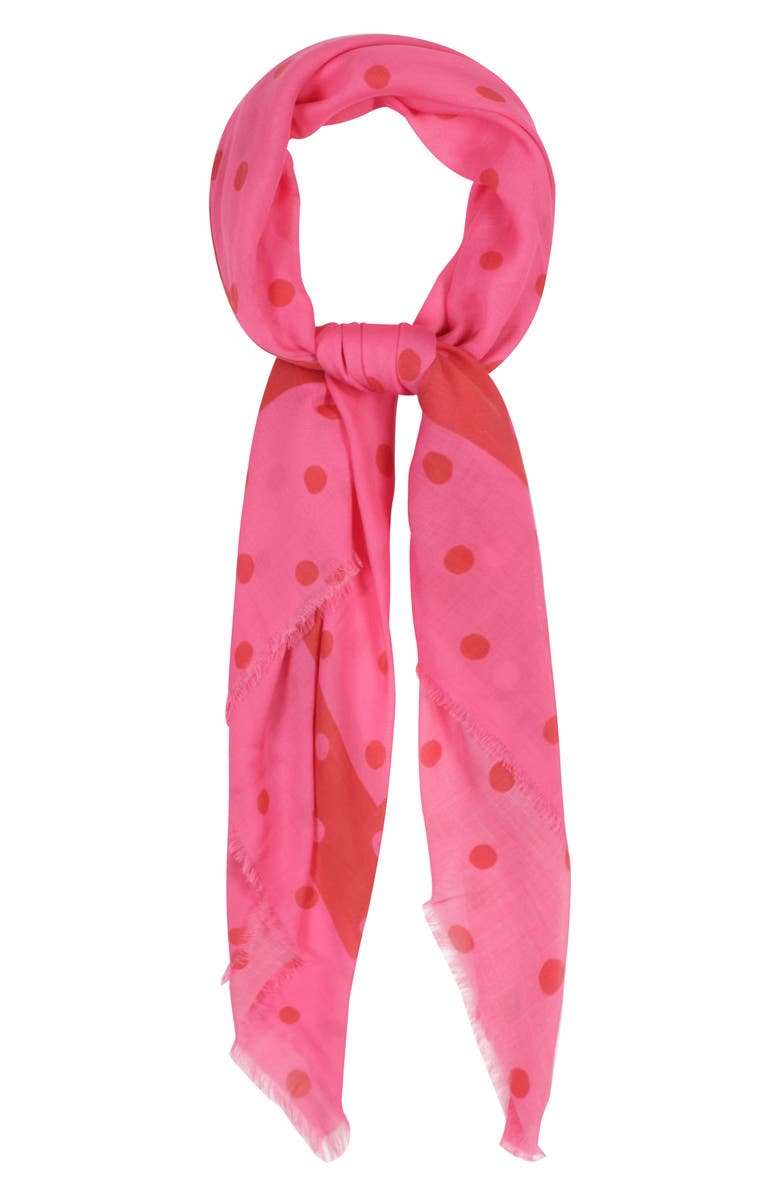 Kate Spade New York painterly dot fringe scarf, Main, color, Pink Cloud