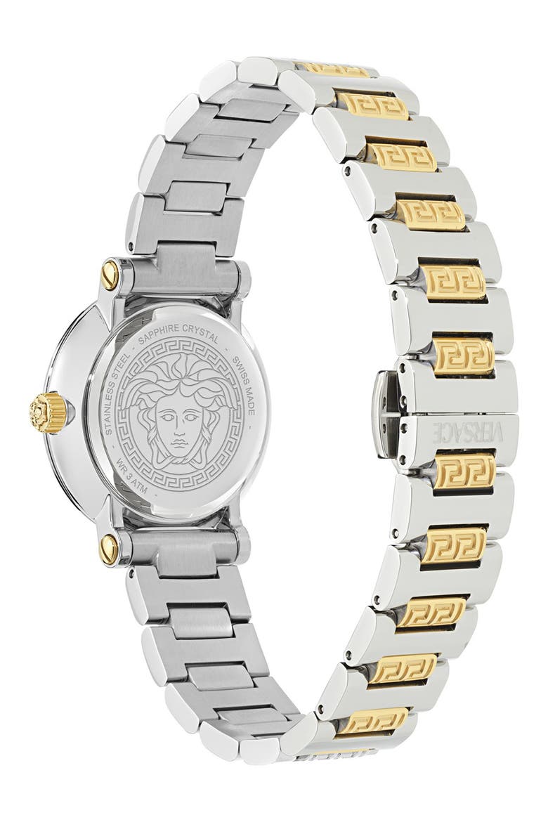 Greca Sphere Petite Bracelet Watch, 30mm, Alternate, color, GREEN/ TWO TONE