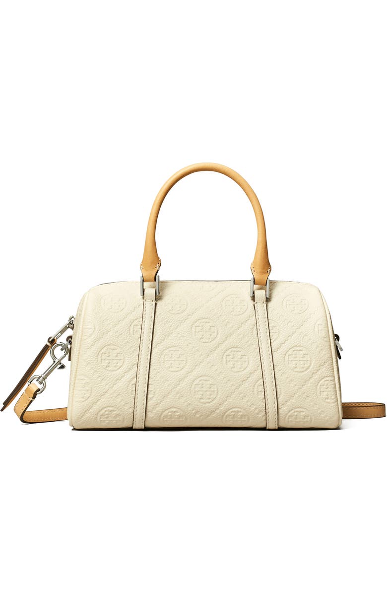 Tory Burch Mini T Monogram Leather Barrel Bag, Main, color, Warm White