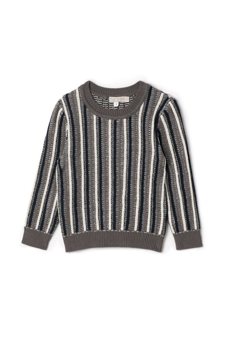 No18 Kids Striped Knit Ribbed Cuffs and Hem Sweater, Main, color, Grey