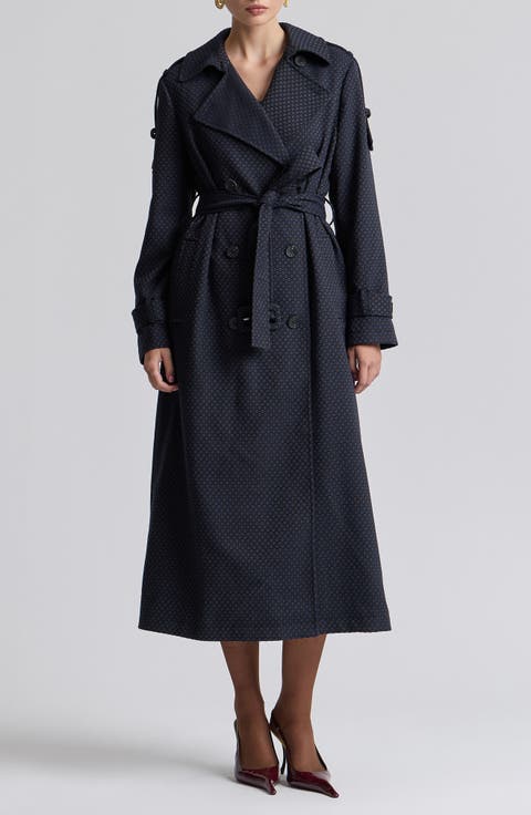 Relaxed Double Breasted Jacquard Trench Coat
