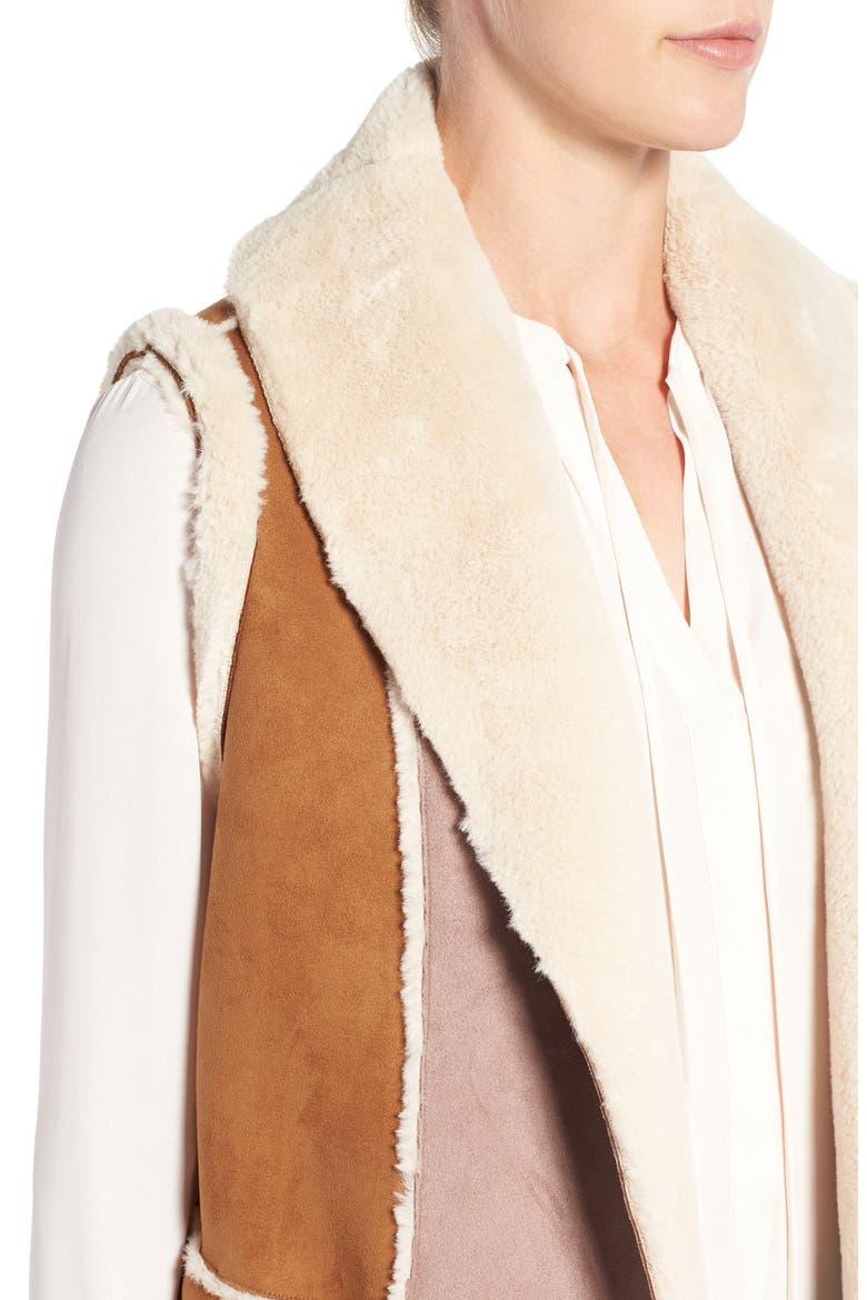 Long Faux Shearling Vest, Alternate, color, COGNAC