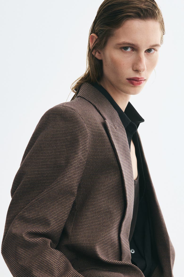 Oversized Blazer, Alternate, color, Dark beige/houndstooth