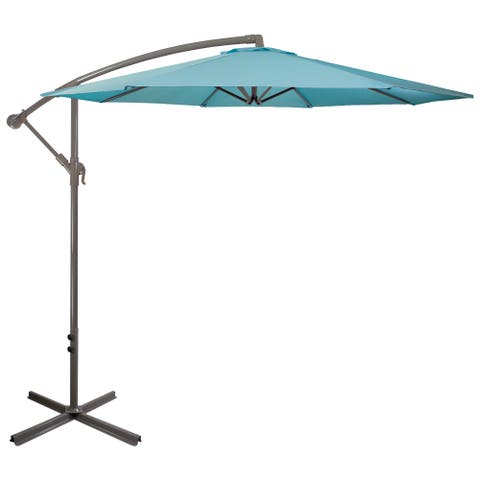 10ft Offset Outdoor Patio Umbrella With Hand Crank, Turquoise Blue