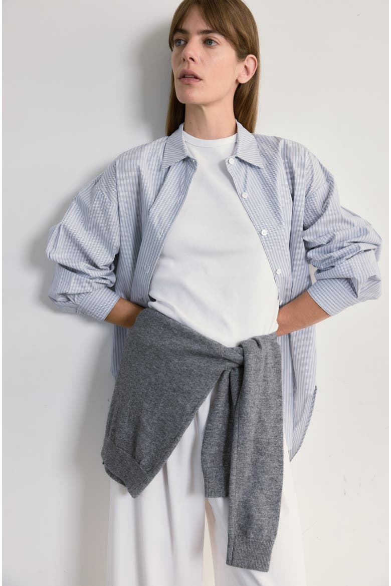 Oversized Cotton Shirt, Alternate, color, Light Blue Stripe Ice White