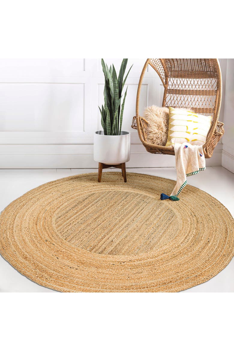 Harmony Boho Jute Circle Round Area Rug, Alternate, color, Natural