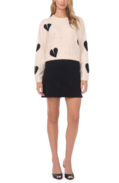 Vince Camuto Many Hearts Rhinestone Crewneck Sweater In Neutral