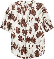 Anne Klein Shirred Short Sleeve Button-Up Shirt