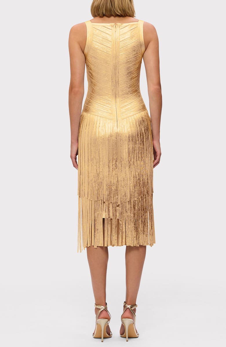 Herve Leger The Metallic Mischa Fringe Dress, Alternate, color, Gold Foil