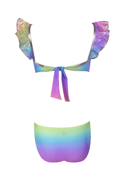 Nessi Byrd Shimmering Shell-patterned Ruffled Boat Neck Two Piece Bikini, Little Kid In Multi