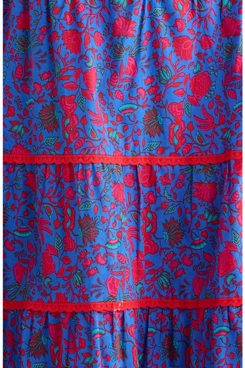 Tanya Korra Floral Tiered Shift Dress, Alternate, color, BLUE-FUCHSIA