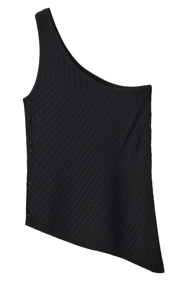 Asymmetrical Open Knit One-Shoulder Top, Alternate, color, BLACK