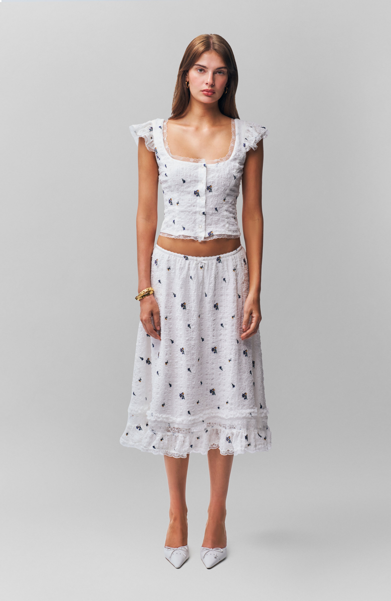 Guizio Aletta Seersucker Skirt, Alternate, color, Embroidered White