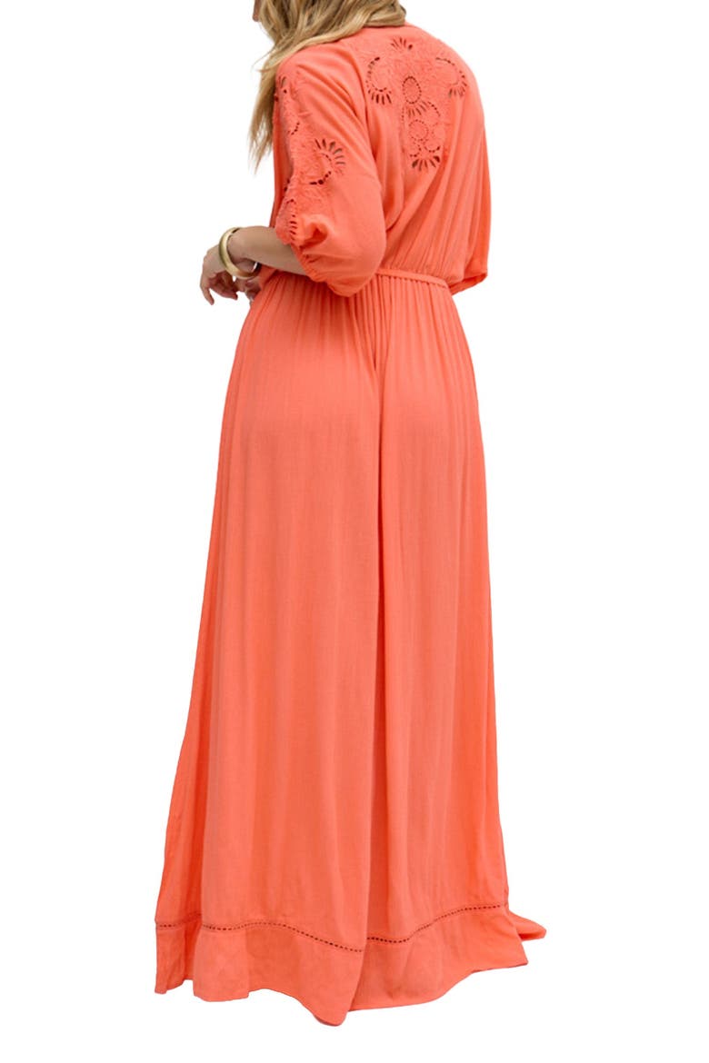 Somerton Kaftan Style Embroidered Maxi Dress, Alternate, color, Coral