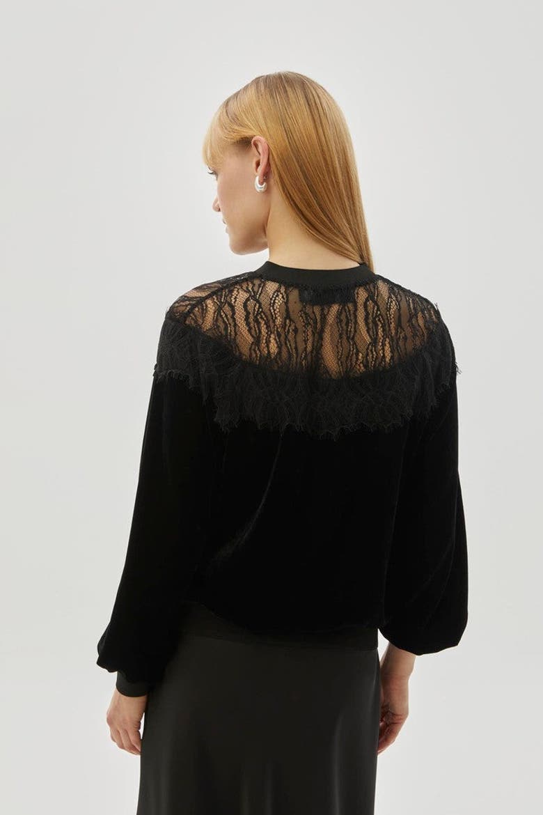 Blake Velvet And Tulle Blouse, Alternate, color, BLACK