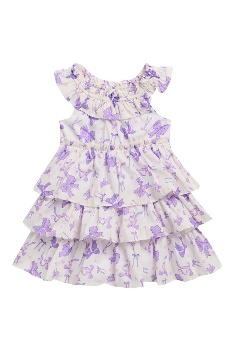 Kids' Bow Print Tiered Dress, Main, color, LAVENDER