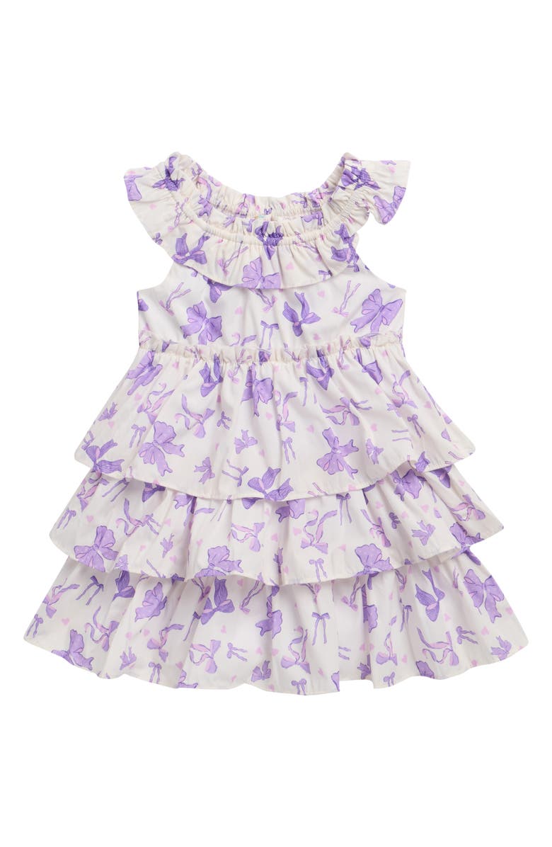 Sara Sara Kids' Bow Print Tiered Dress, Main, color, Lavender
