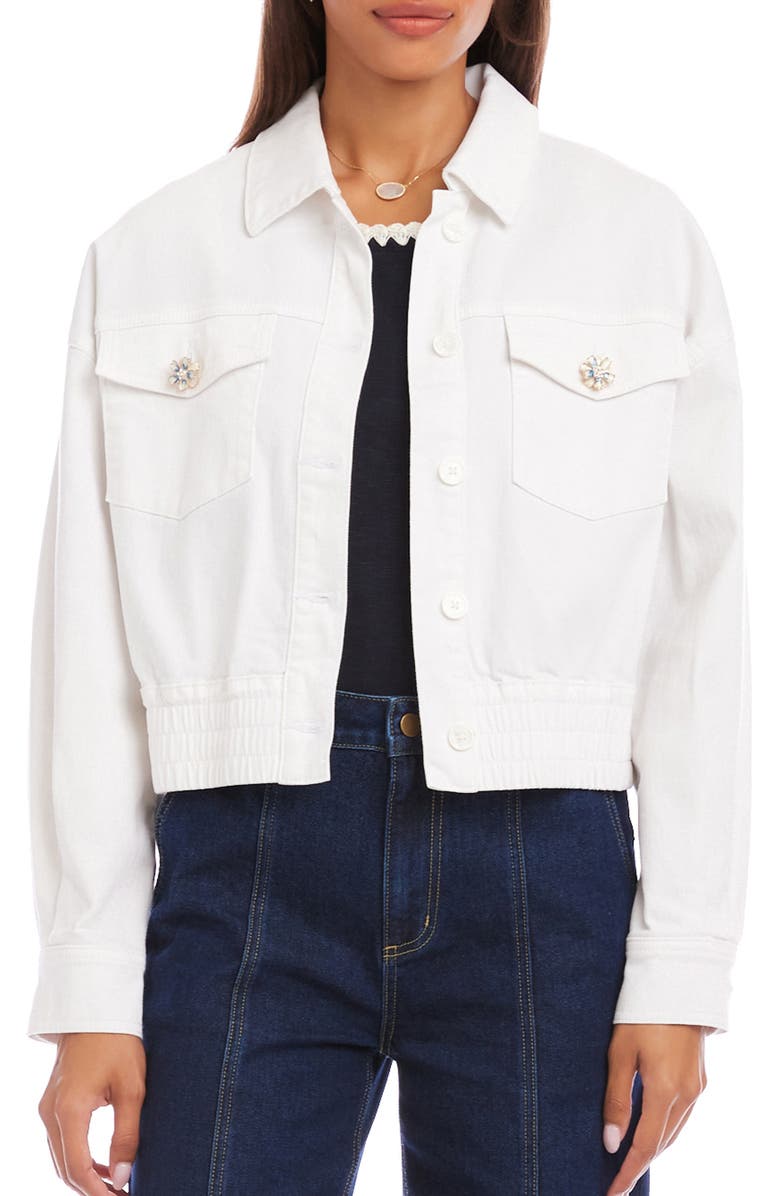Karen Kane Jewel Button Denim Jean Jacket, Main, color, Off White