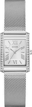 GUESS Crystal Bezel Tank Mesh Strap Watch, 17mm x 23mm