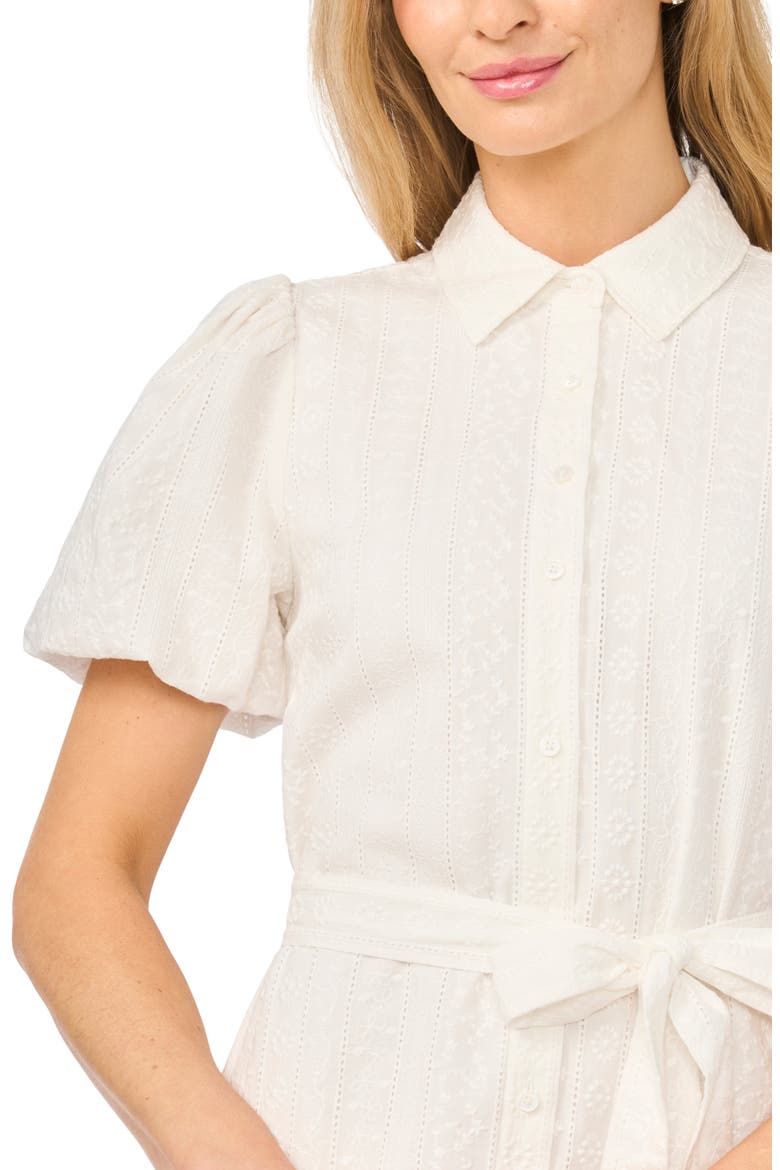 Embroidered Puff Sleeve Cotton Button-Up Shirtdress, Alternate, color, NEW IVORY