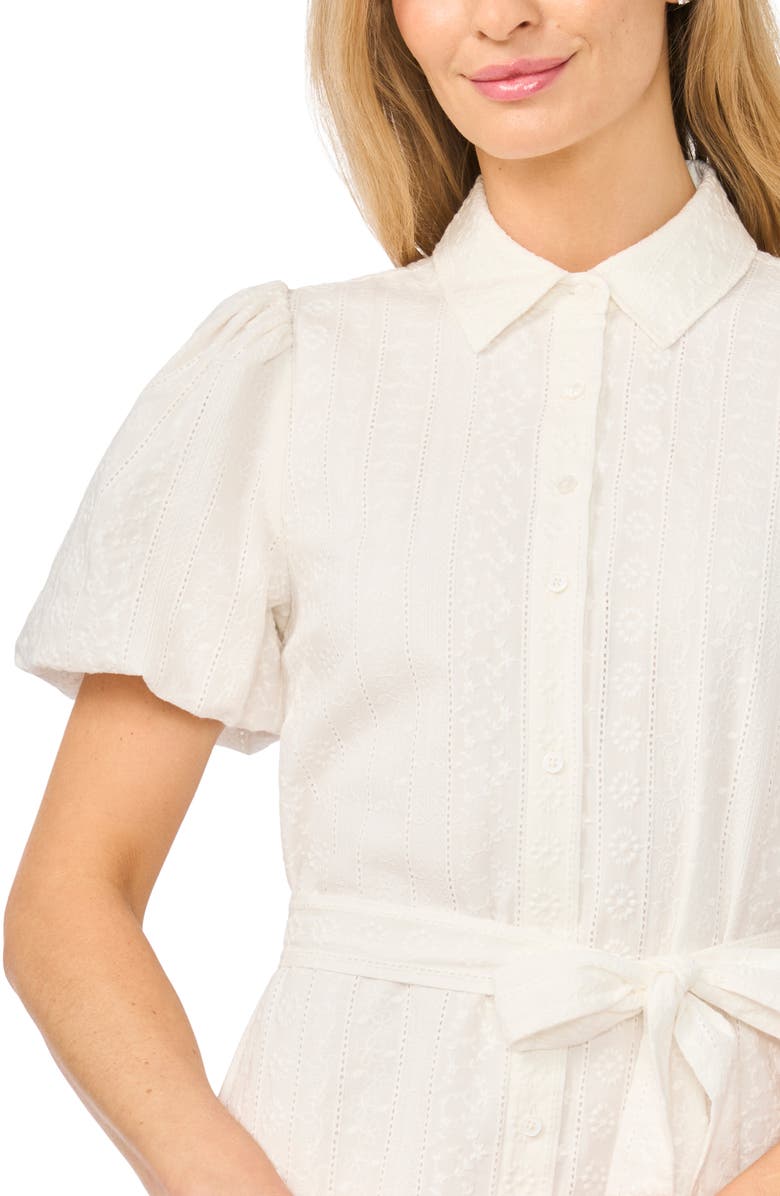 CeCe Embroidered Puff Sleeve Cotton Button-Up Shirtdress, Alternate, color,