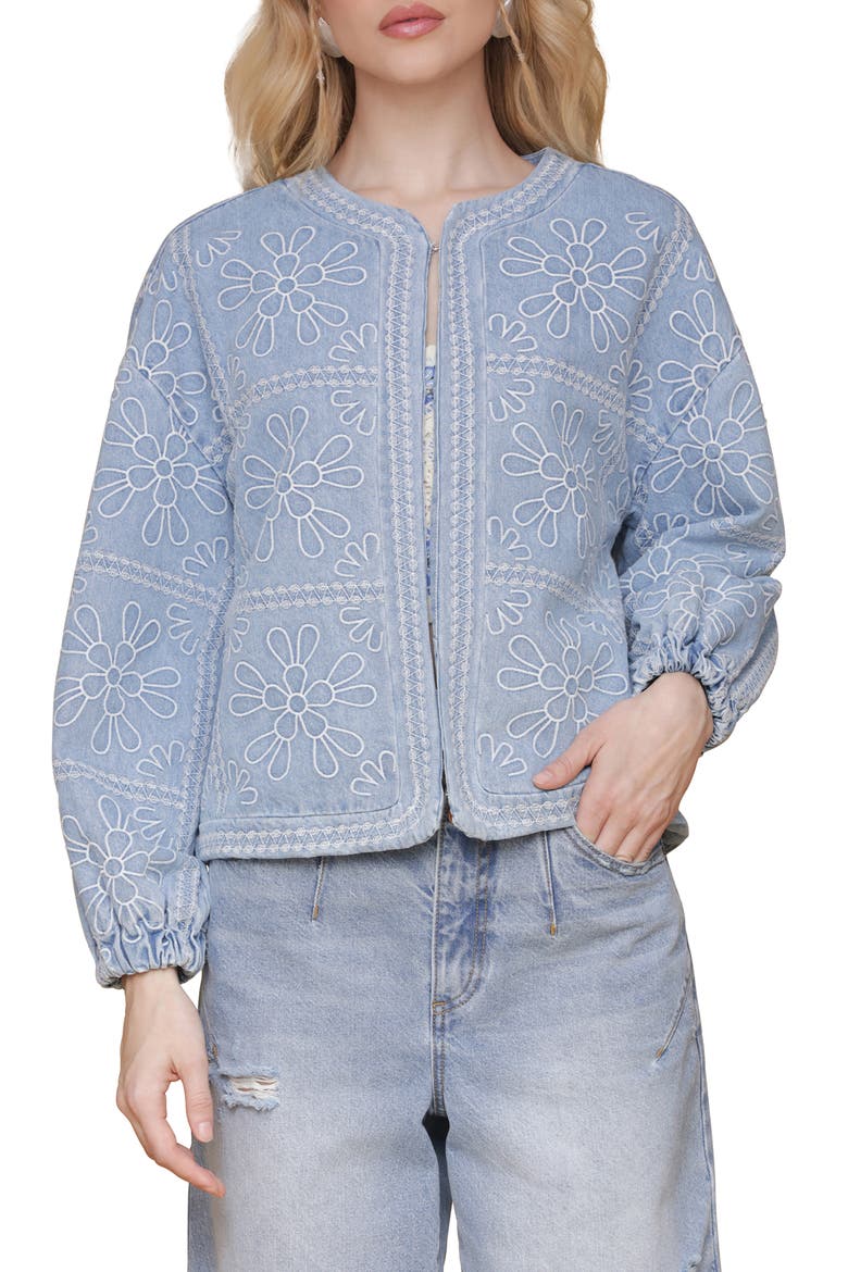 Floral Embroidered Crop Barn Jacket, Main, color, LIGHT VINTAGE WASH