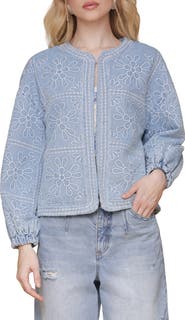 Avec Les Filles Floral Embroidered Crop Barn Jacket