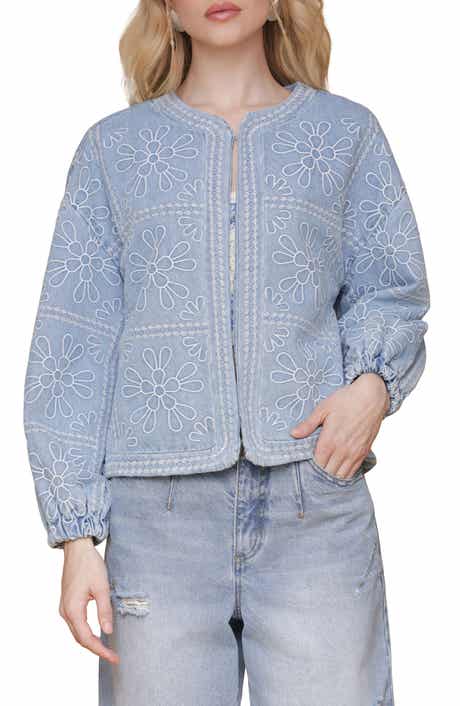 Avec Les Filles Floral Embroidered Crop Barn Jacket