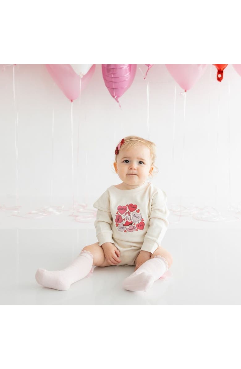 Sweet Wink Howdy Valentine
s Day Long Sleeve Romper, Alternate, color, Natural