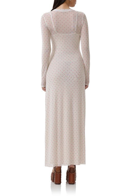 Shop Afrm Paola Polka Dot Long Sleeve Mesh Dress In Coral Micro Dot
