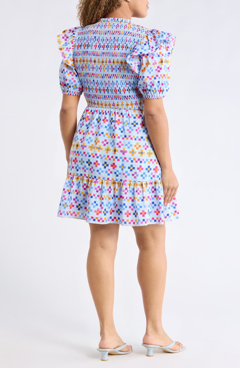 SUGARLIPS Kessa Geo Leones Smocked Minidress, Alternate, color, Lt-Blue-Mult