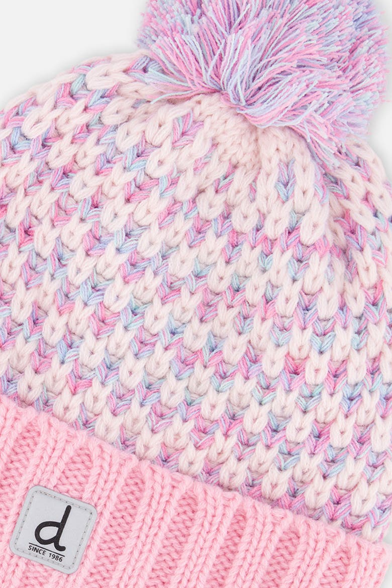 Stockinette Fleece-Lined Folded Cuff Knit Hat with Pompom, Alternate, color, Dusty Pink and Light Blue