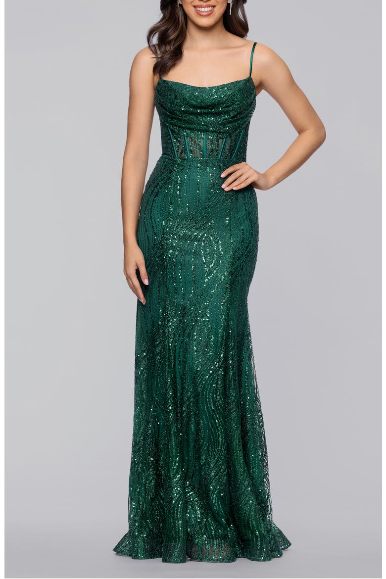 Glitter Corset Mermaid Gown, Main, color, HUNTER
