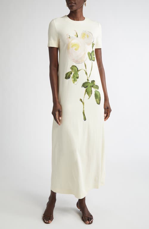 Oscar De La Renta Painted Rose Stretch Jersey Dress