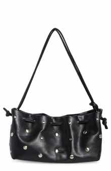 Studded Drawstring Faux Leather Shoulder Bag