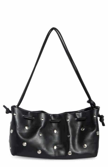 Studded Drawstring Faux Leather Shoulder Bag