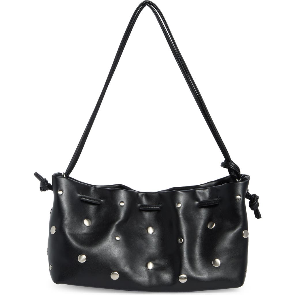 BCBG Studded Drawstring Faux Leather Shoulder Bag in Black at Nordstrom Rack